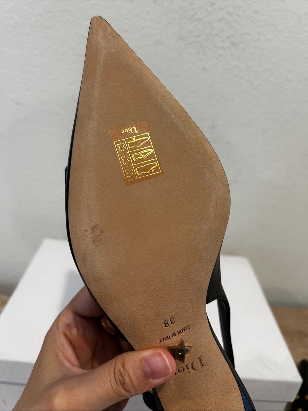 NIB DIOR Dior Boy Leather Slingback pumps w/gold-tone lettering, Size 38, $1300 - Picture 11 of 13